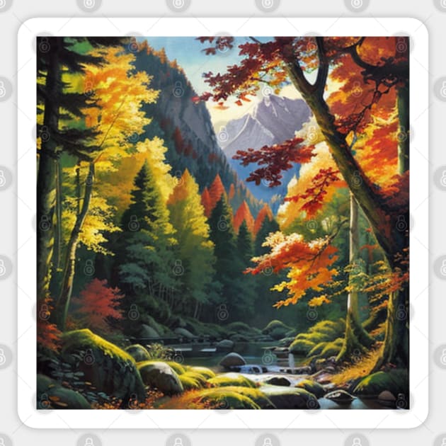 Boreal Forest River at the End of Summer Sticker by CursedContent